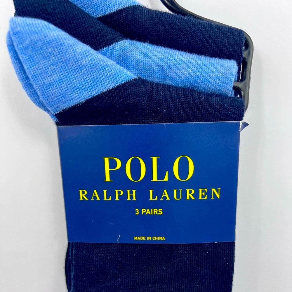 POLO RALPH LAUREN THREE PAIRS OF MENS SOCKS, TWO NAVY BLUE ONE LIGHT BLUE - Picture 4 of 8